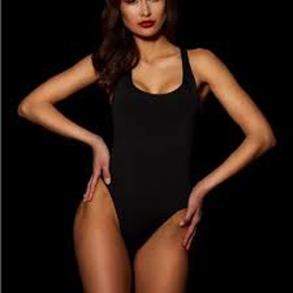 HONEY BIRDETTE Essentials Thong Bodysuit Black Scoop Neck Size XS LUX SEXY NWT - Picture 1 of 7